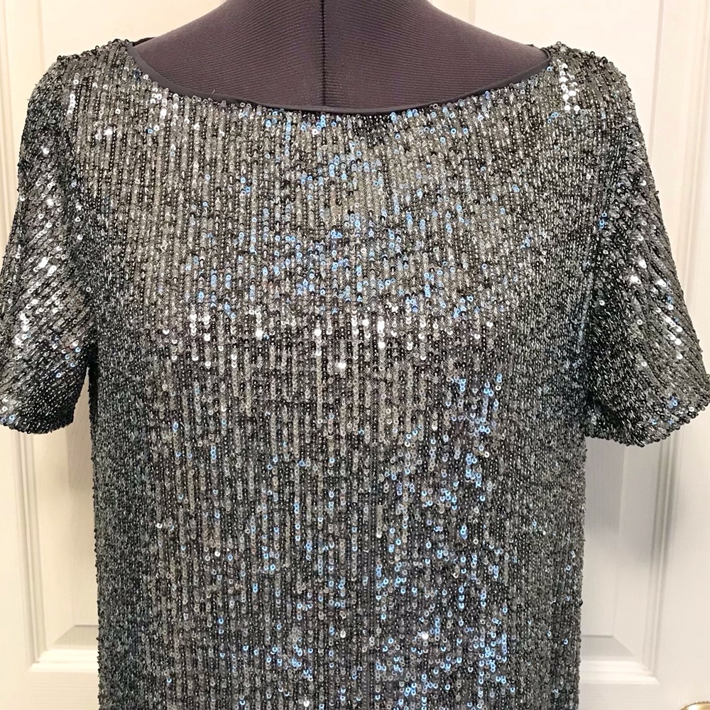 NWT Ann Taylor Silver Sequin Shift Cocktail Dress - Picture 5 of 16
